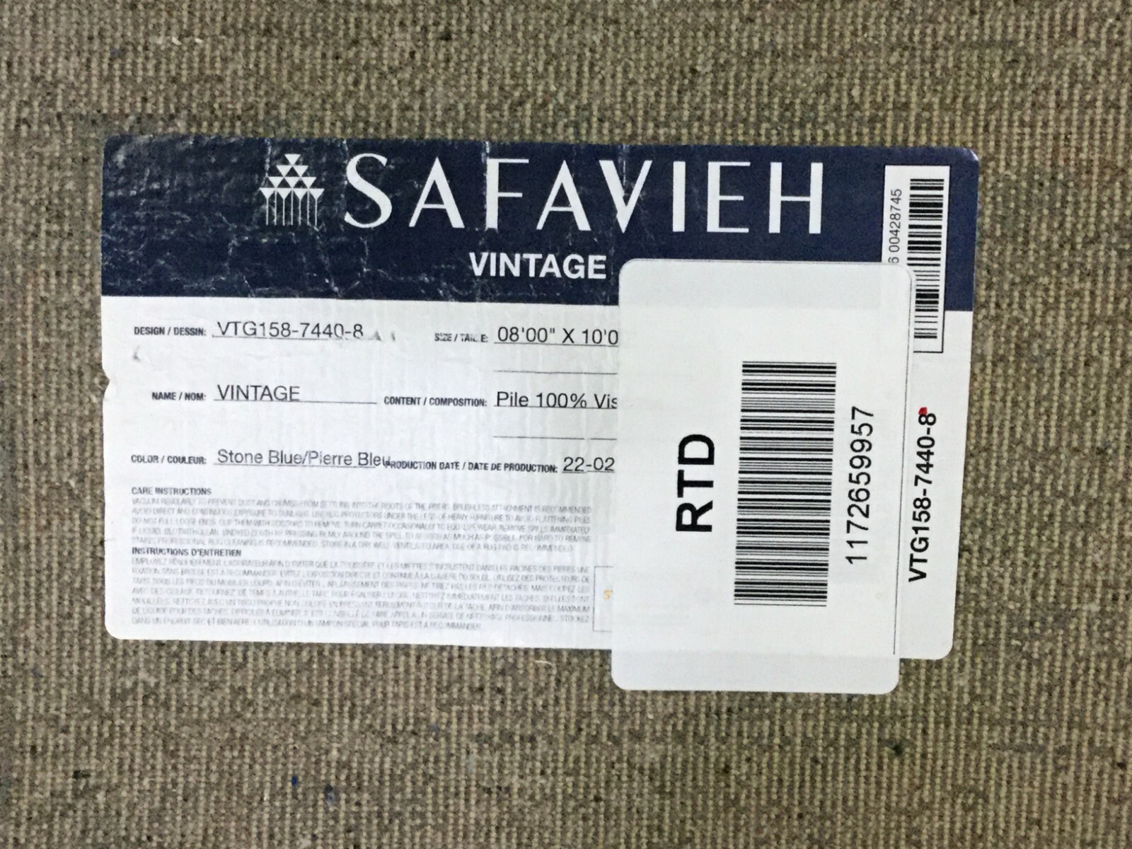 LIGHT BLUE / CREAM 8′ X 10′ Damaged Rug, Reduced Price 1172659957 VTG158-7440-8