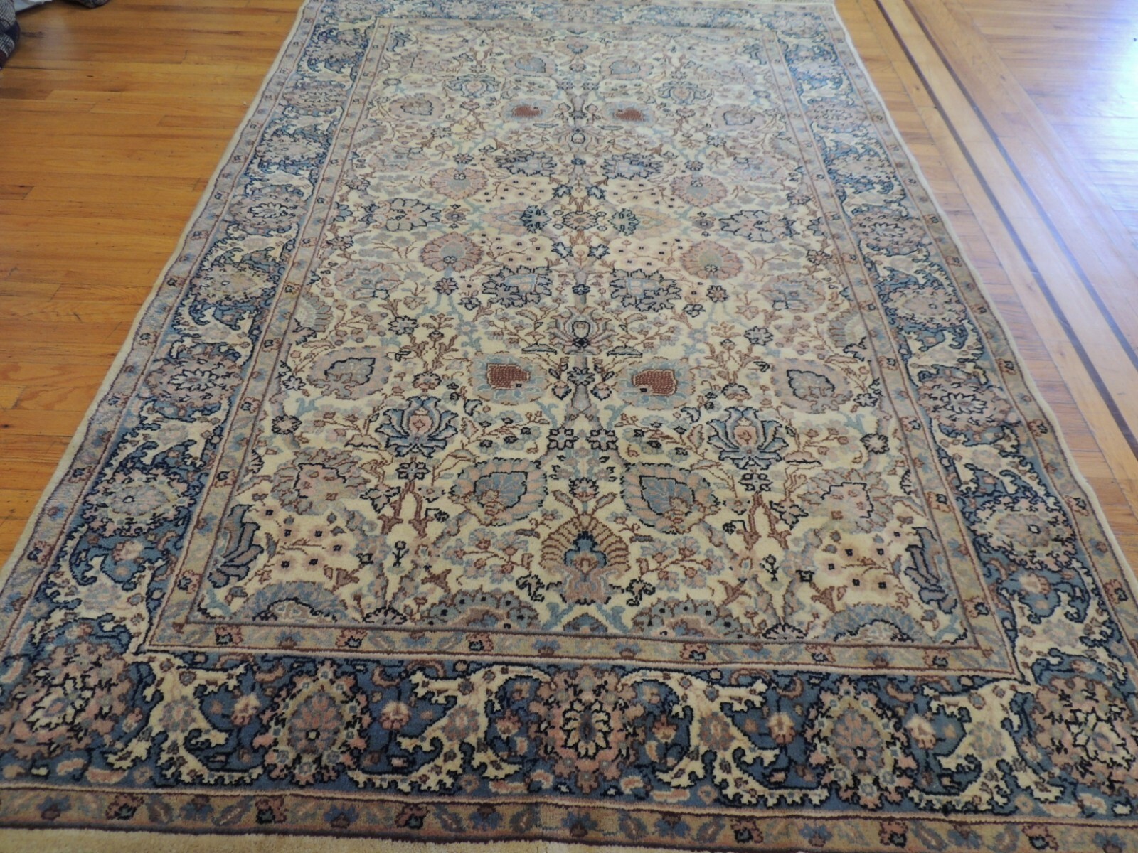 6×9 Romanian Oriental Area rug wool Ivory Blue Pink Navy All-Over pattern