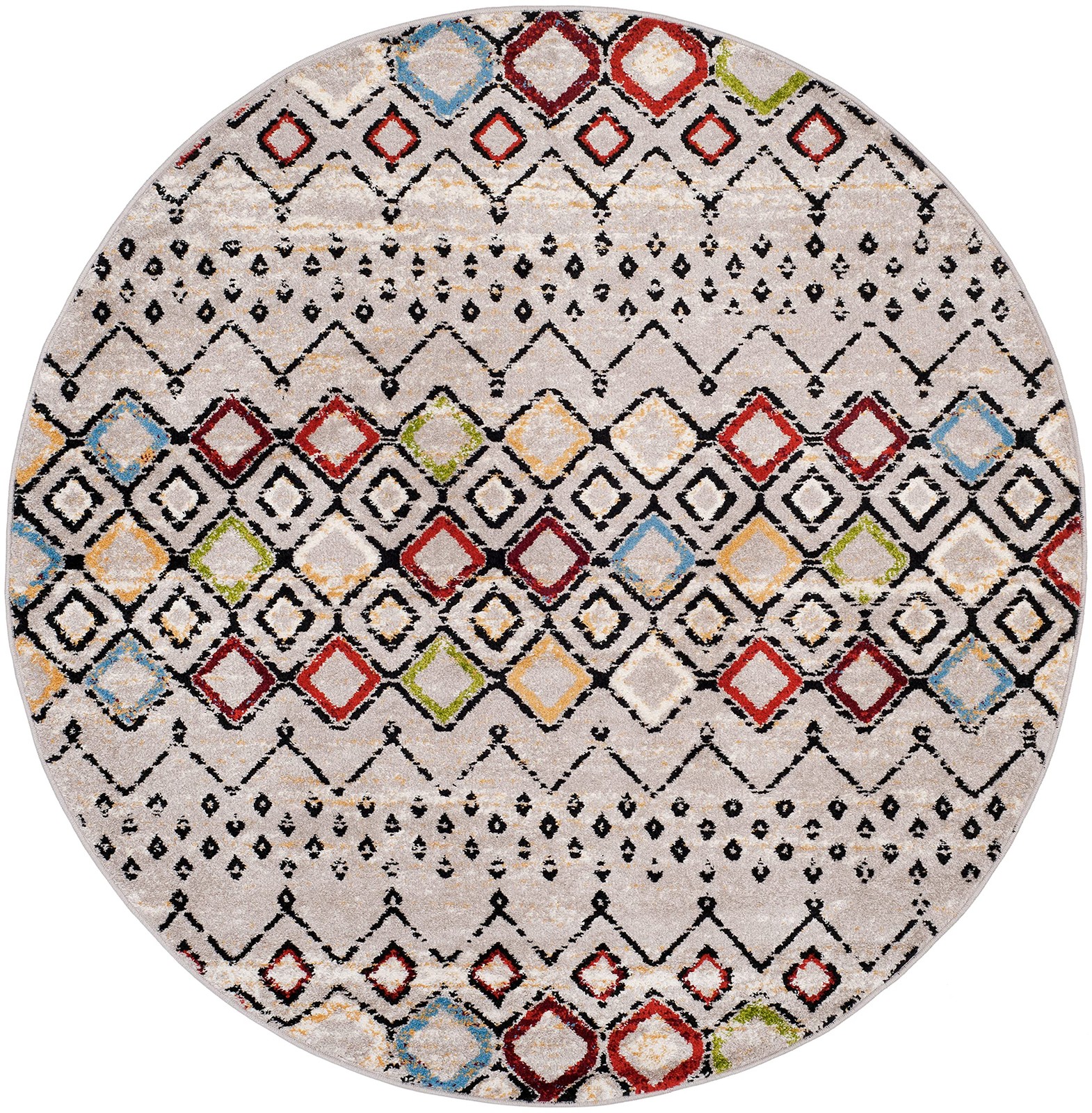 Safavieh Amsterdam Collection Area Rug – 67 Round Light Grey Multi Moroccan