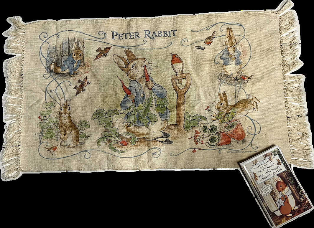 Vintage Peter Rabbit Woven Cotton Rug*Beatrix Potter Bunnies For Nursery 36×20″