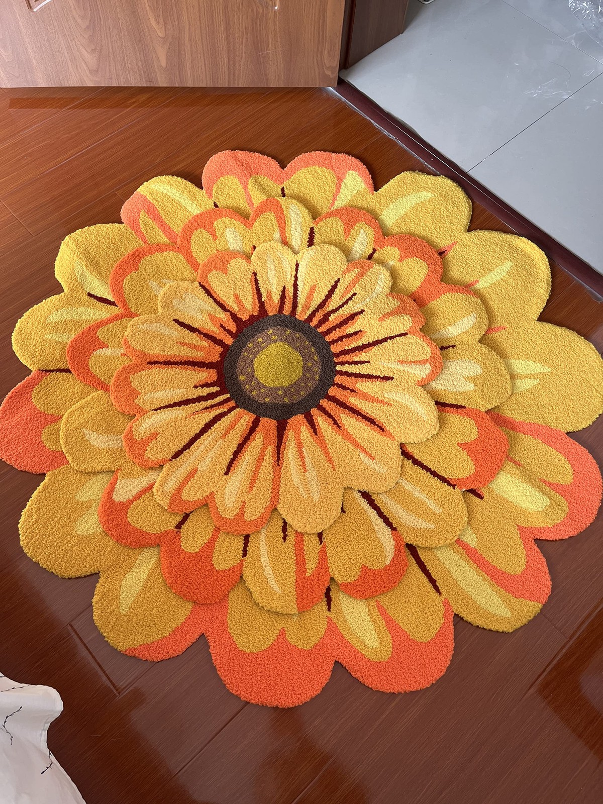 Yellow Sunflower Shape Area Bath Rug Round Floral NonSlip 25.6 X 25.6 Inch