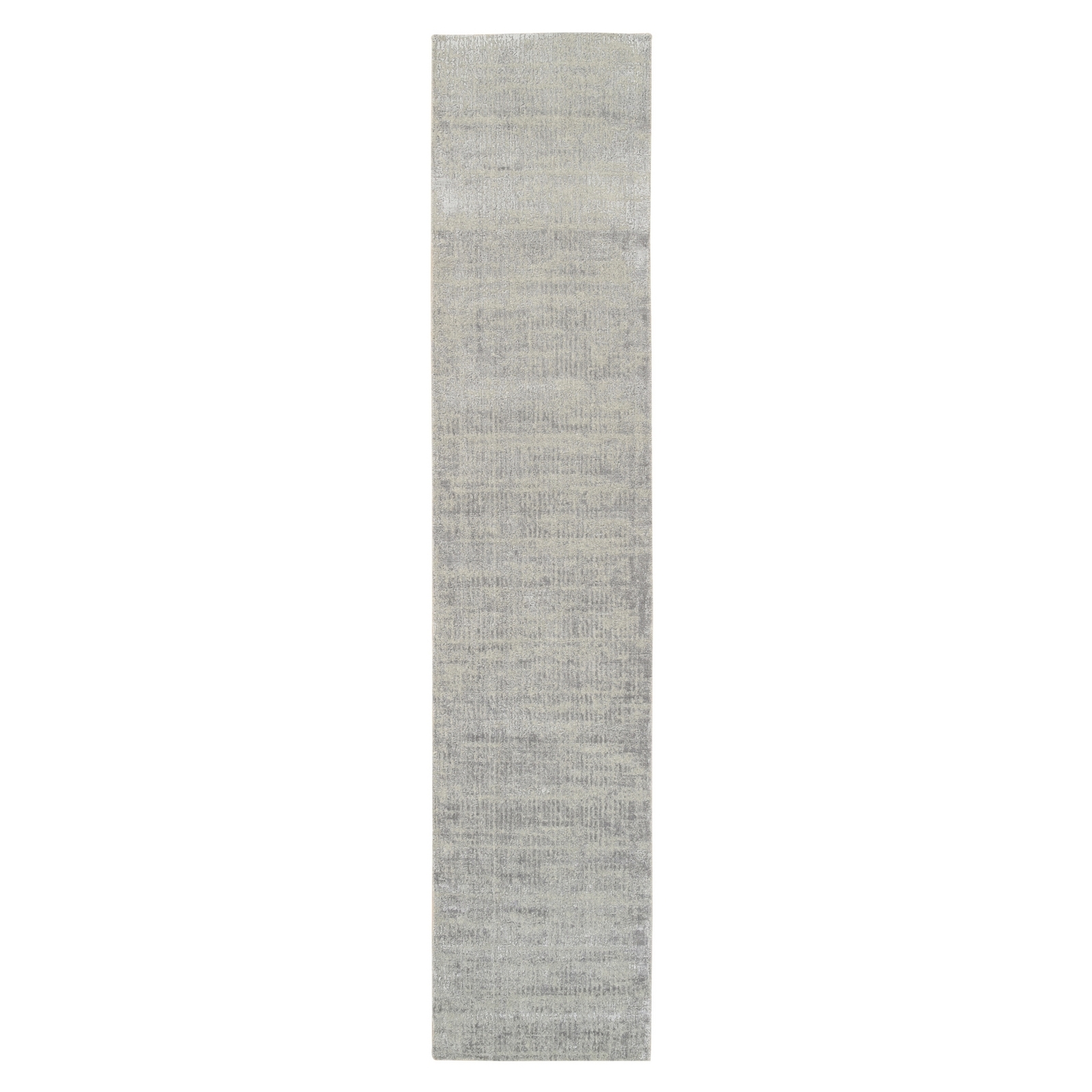 2’6″x12’1″ Hand Loomed Fine Jacquard Gray Modern Wool and Silk Runner Rug R62853