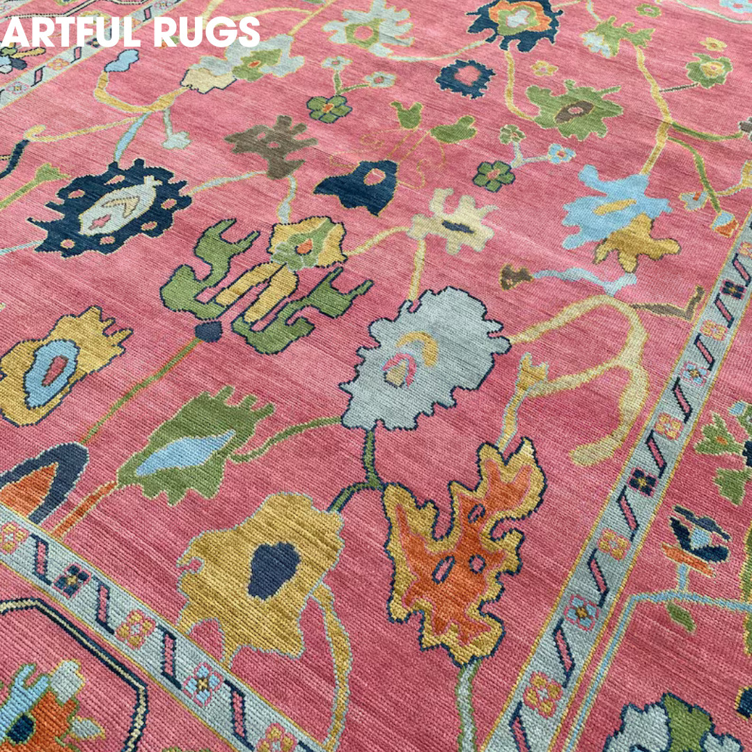 Modern Hand Knotted Pink Turkish Knotted Area Bedroom Rug Oushak Custom Carpet