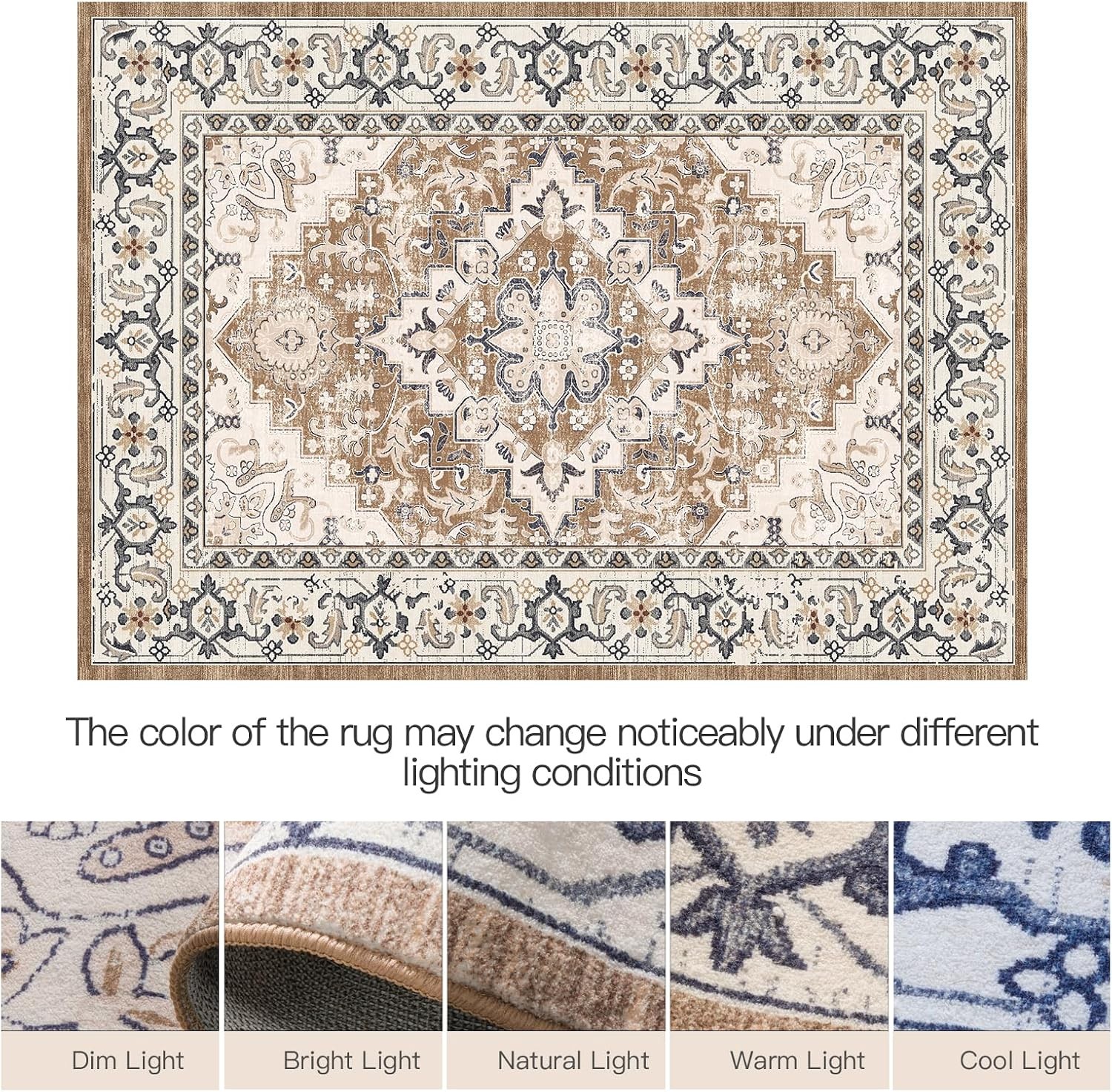 5X7 Area Rugs for Living Room Bedroo Soft Boho Carpet Floral Brown | High Power
