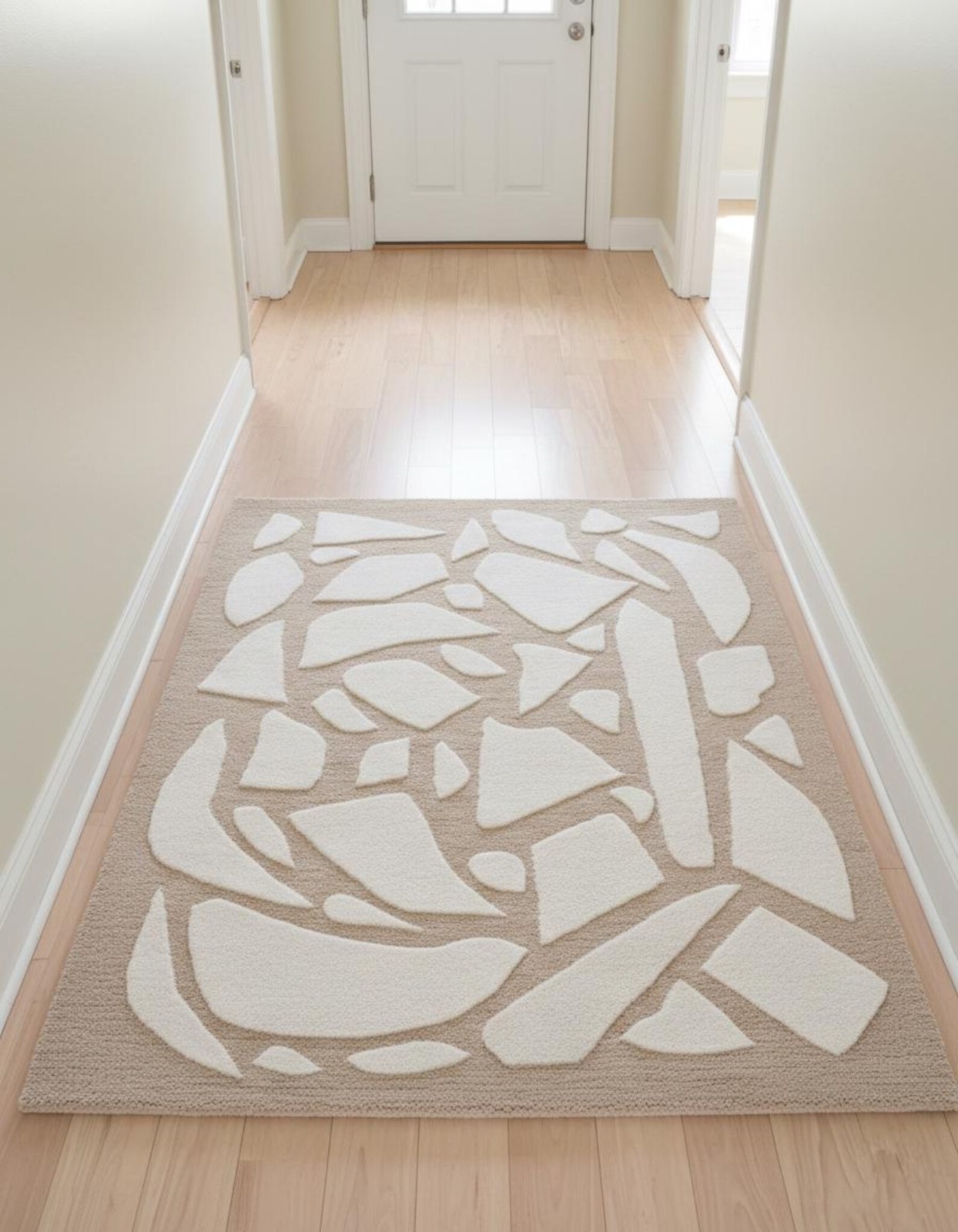 Hand Tufted Abstract Rug, Beige White Modern Area Rug, Neutral Geometric Carpet.