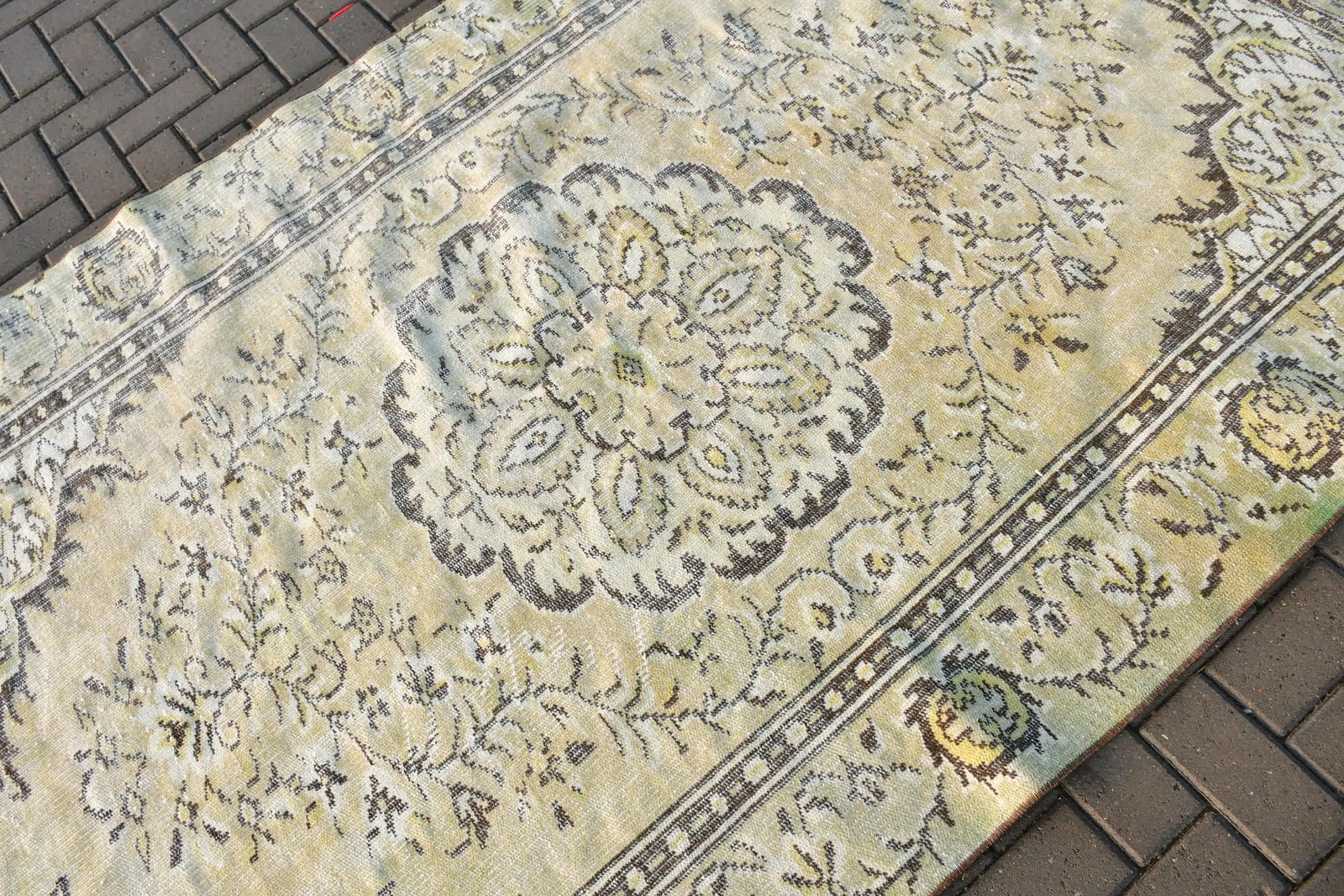 5,2×8,3 ft Turkish Rug, Green Floral Vintage Wool Rug