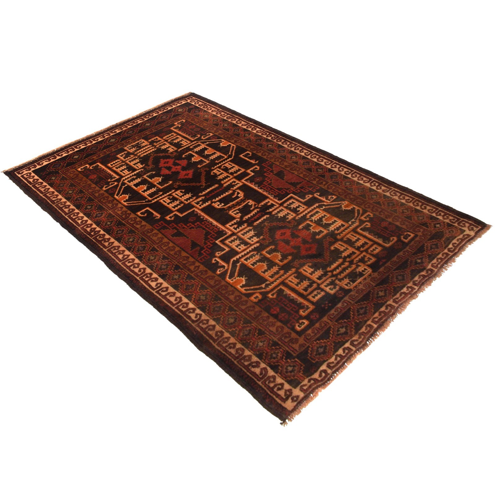 Deep Rust Hand Knotted Oriental Afghan Tribal Woolen Rug Carpet 3’8×6’2ft W35445