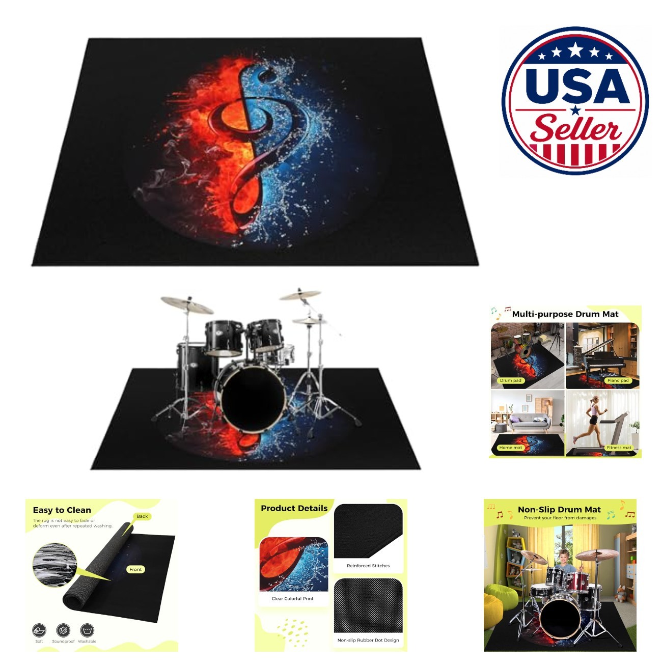 Drum Rug 47×63 Inch Sound Absorbing Carpet Mat Floor Protector Polyester For
