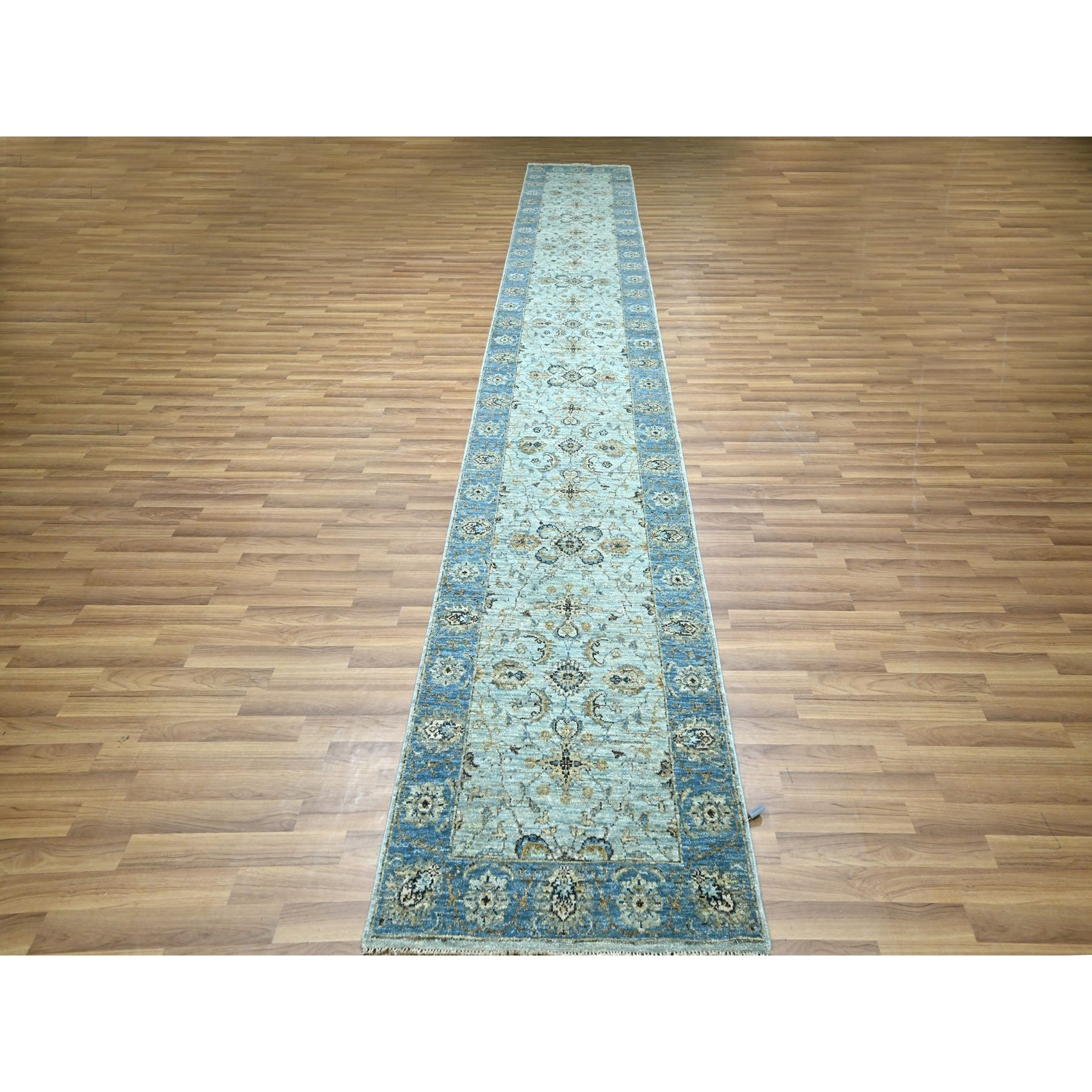 2’8″x16’1″ Blue Shah Abbas Flower Design Wool Hand Knotted XL Runner Rug R76128