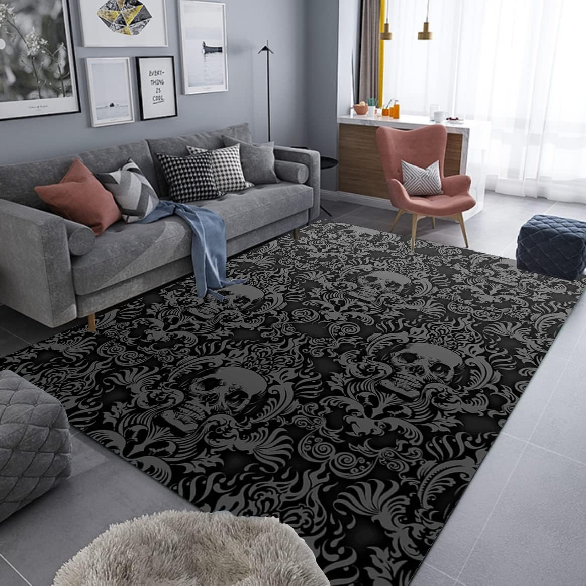 Gothic Skull Area Rug 6’X8′ – Vintage Non-Slip Carpet for Home Decor