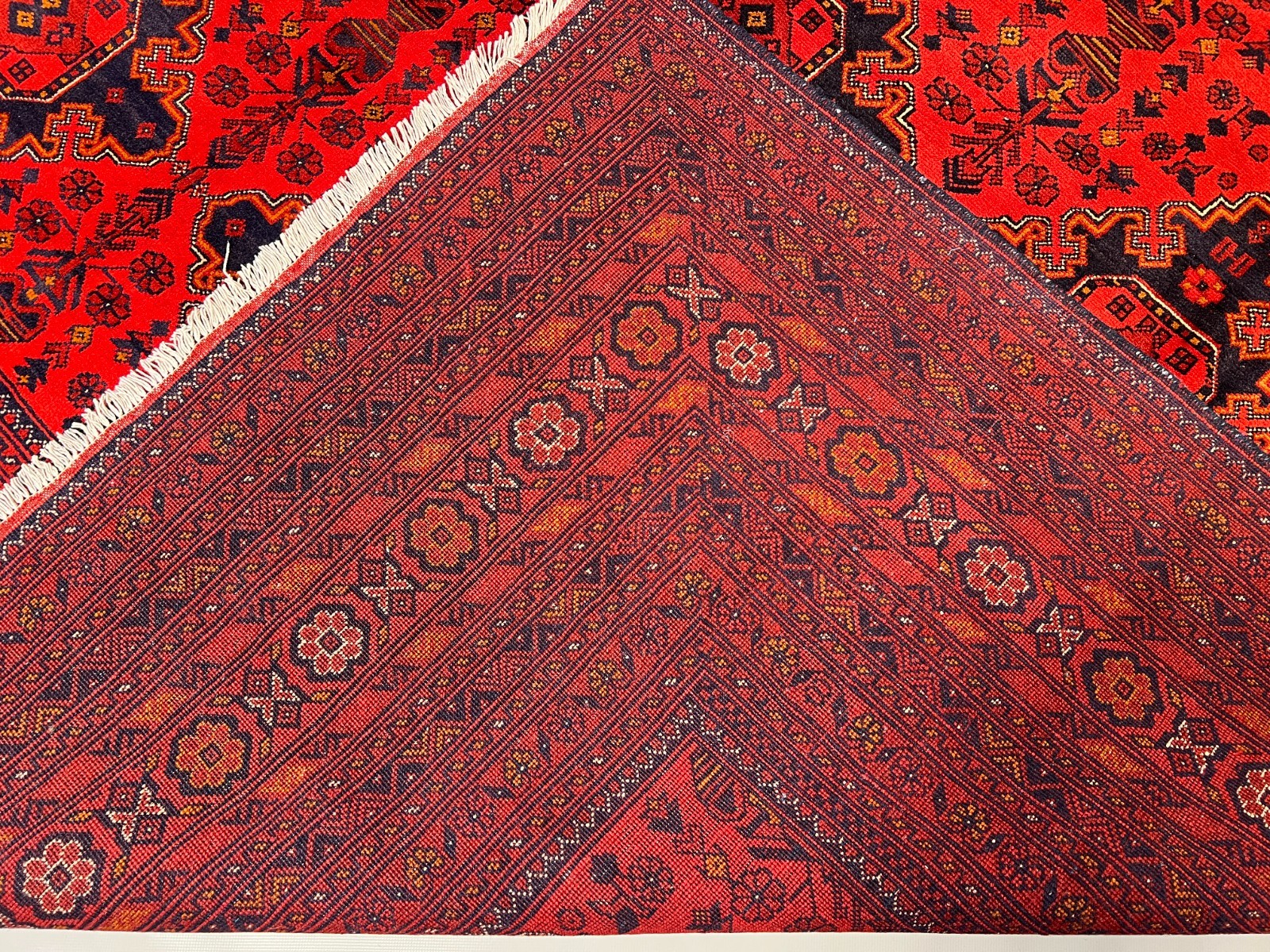 9’11 x 13’3 Ft Striking Afghan Tribal Hand Knotted Wool Rug Red Navy Geometric