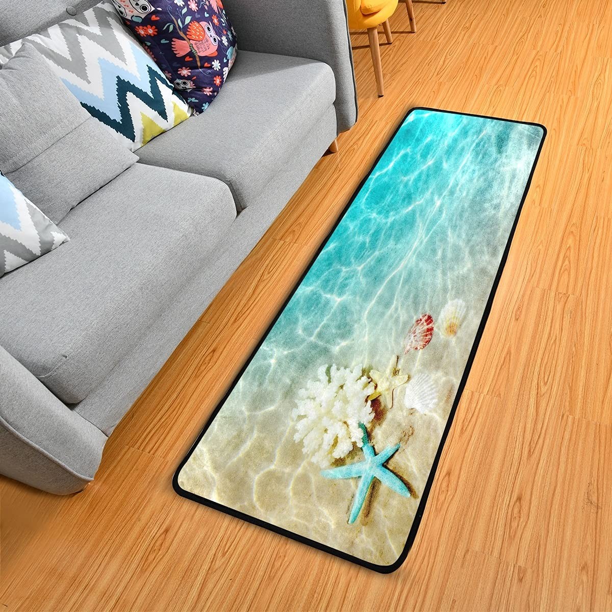 Beach Seashell Starfish Kitchen Rugs NonSlip Soft Doormats Runner 72×24 In