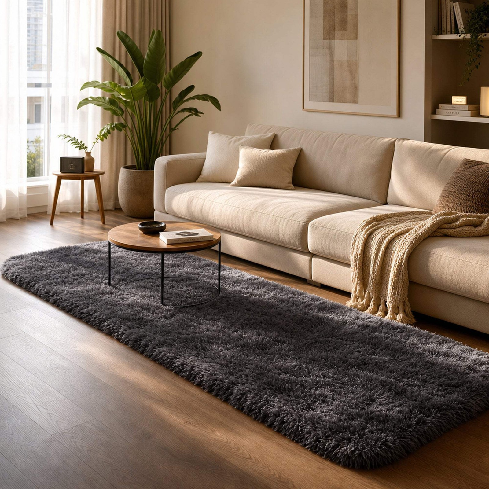 Ophanie Grey Fluffy 2×8 Runner Rug Non Slip Shag Carpet Hallway Bedroom Nursery