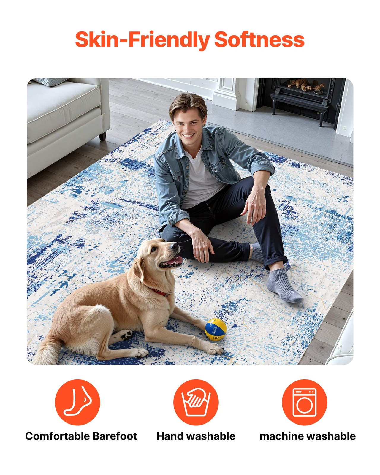 VEVOR Large Area Rug 5 x 7 ft Anti-Skid and Tear-Resistant Floor Mat Modern Blue