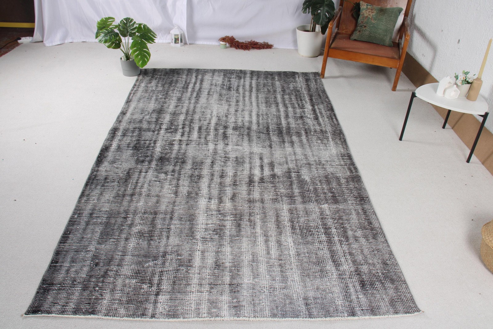 Turkish Rug, Large 5,1×8,5 ft Rug, Gray Floral Rug
