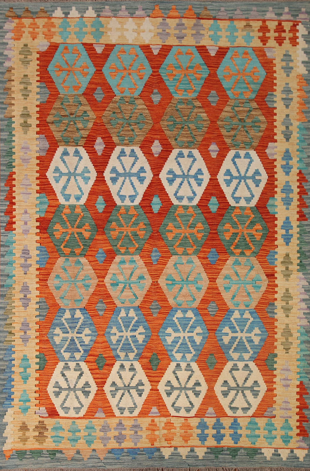 Orange Kilim Rugs Rectangle Flatweave Pile Wool Kelim Carpets 6×8 ft