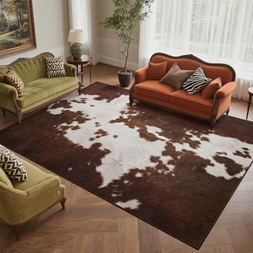 4×6 Area Rugs for Living Room, Machine Washable Cow Print Rug for Bedroom,