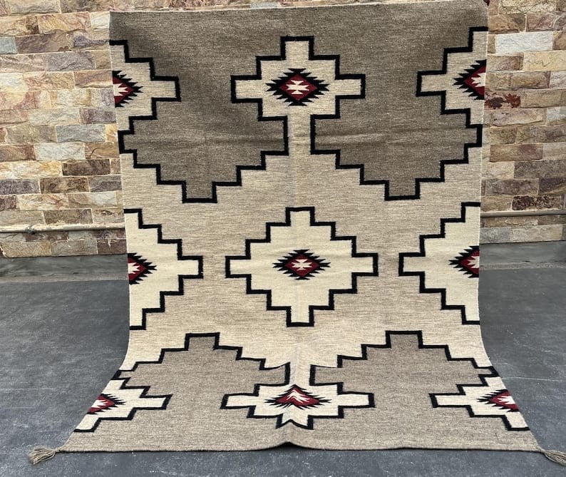 Southwestern Navajo Kilim Wool Rug Handwoven Native American Aztec Wool Area Rug