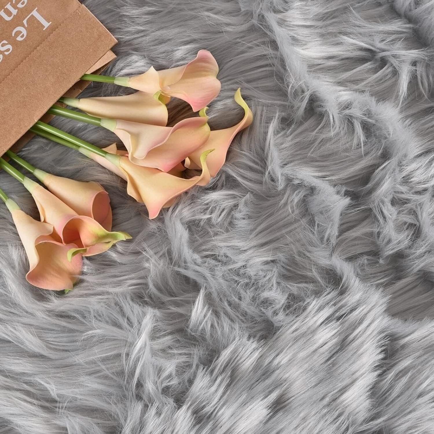 8×10″ Gray Faux Sheepskin Fur Rug Fluffy Shaggy Soft Plush Rugs for Bedroom Sofa