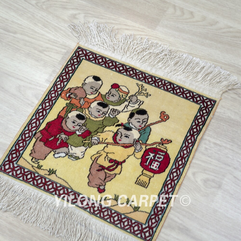 1x1ft Antique Hand Knotted Area Rug Mini Silk Carpet Kids Tapestry 023H