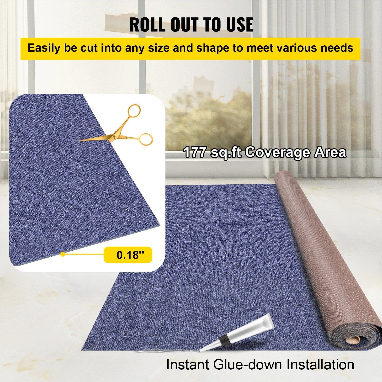 6×29.5ft Deep Blue All-Weather Marine Carpet Polyester TPR Backed Rug