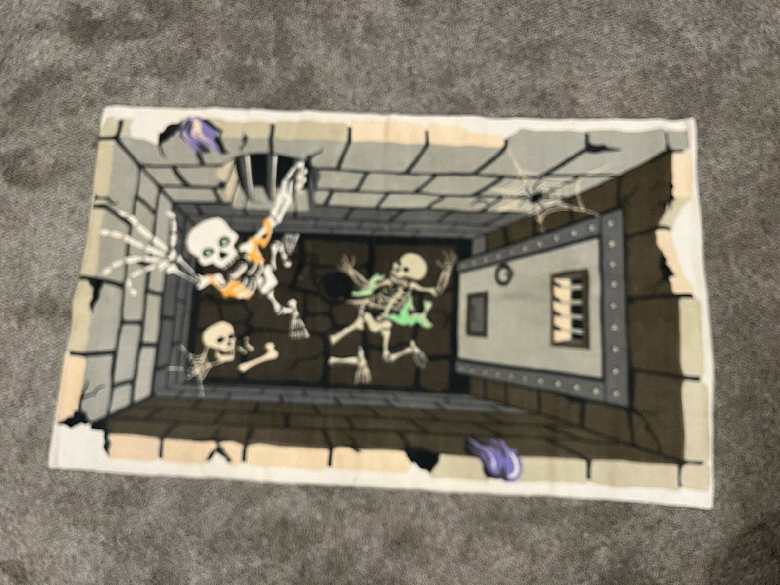 Halloween Skeleton Dungeon Rug Woven 58″ x 35″ Vintage 3D Effect Rectangle