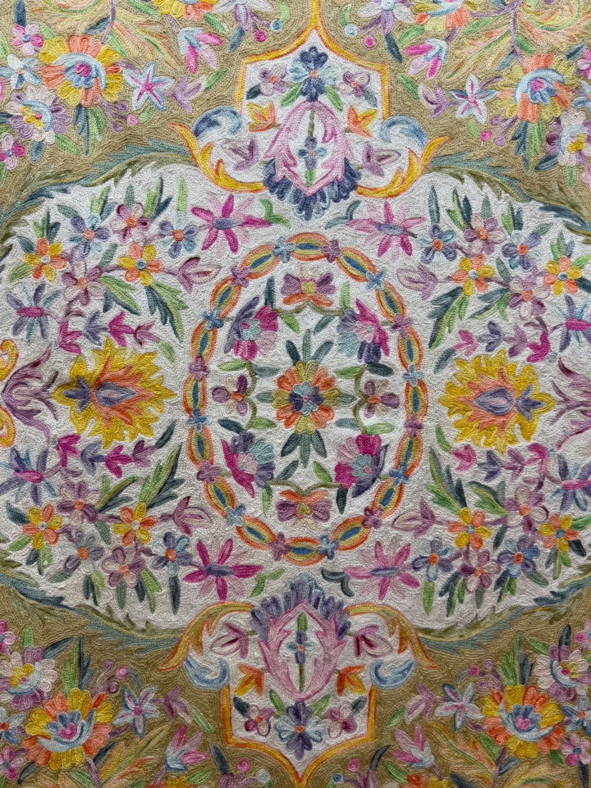 Vintage Fabulous Hand Wool Embroidered Kashmiri Chain Stitch Rug 171×117 Cm