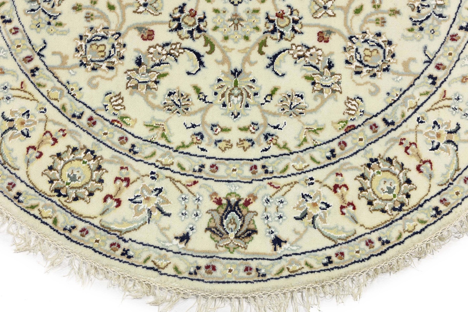 Cream Floral Design 4X4 Indo-Nain Oriental Round Rug Home Decor Carpet