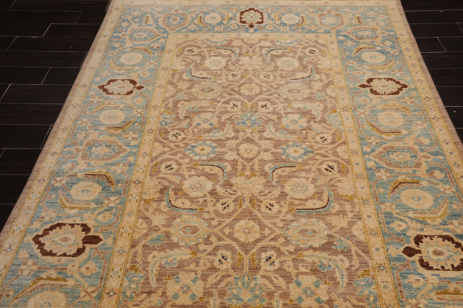 Safavia 200 KPSI Peshawar Hand Knotted Wool Oriental Area Rug Taupe 6′ x 8’9″