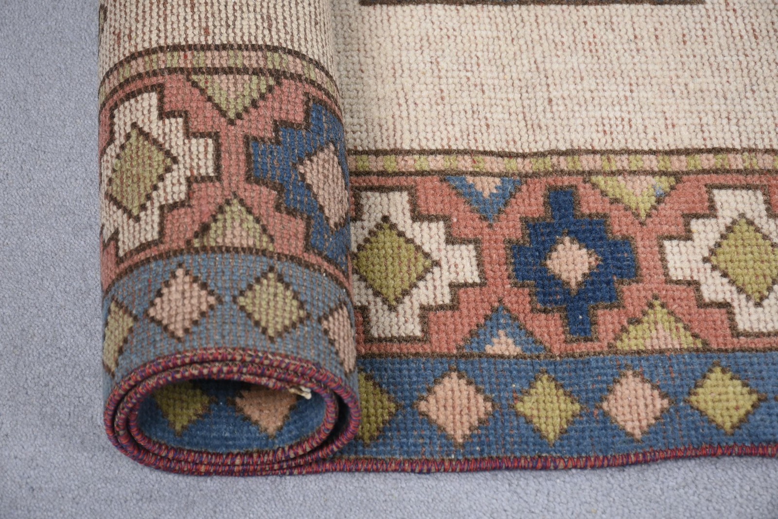 4×6,5 ft Rug, Vintage Turkish Area Rug, Beige Wool Rug