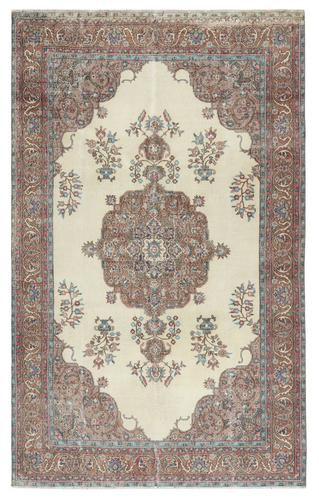 6.4×10.2 Ft Rustic Vintage Handmade Wool Rug for Farmhouse and Cottage Decor