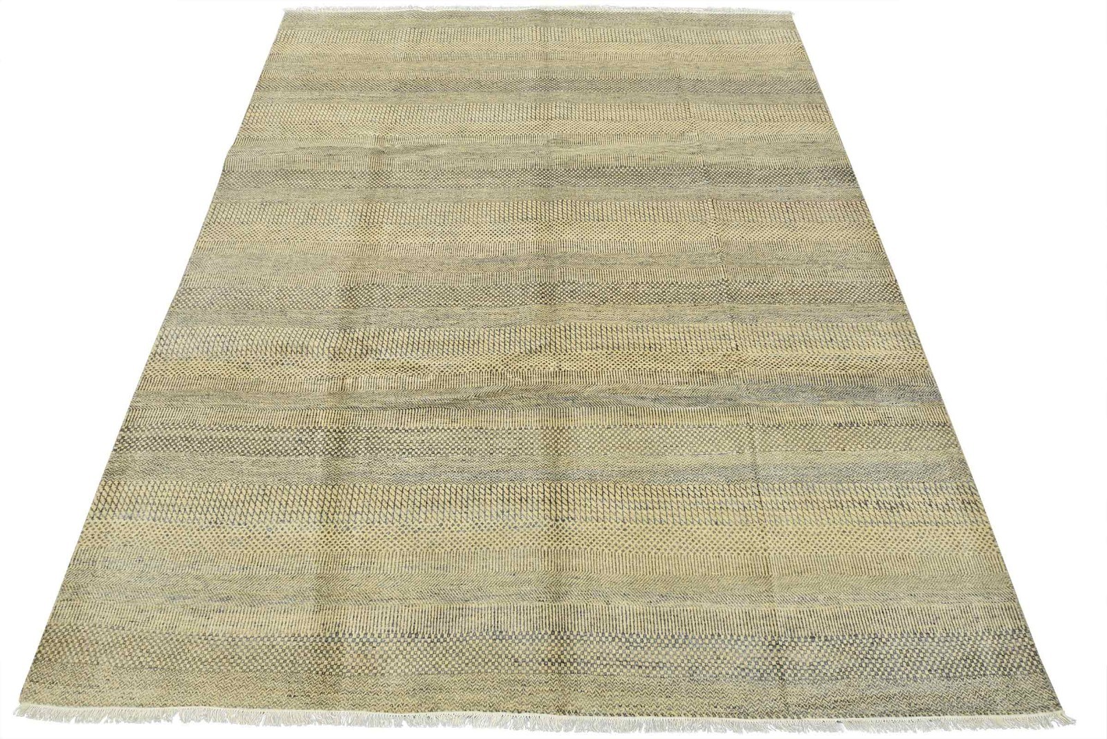 Fine Contemporary Rug 8’2” x 10’4” Beige Gray Wool Hand-Knotted Carpet