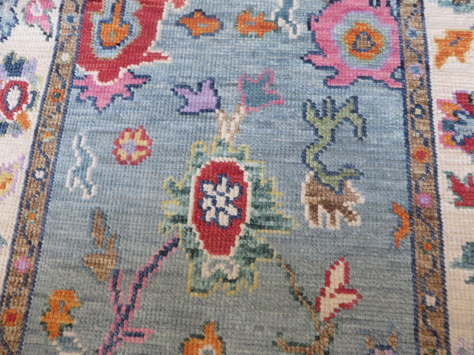 3’1 x 19’10 Runner Hand Knotted Blue Colorful Oushak Oriental Rug G16961