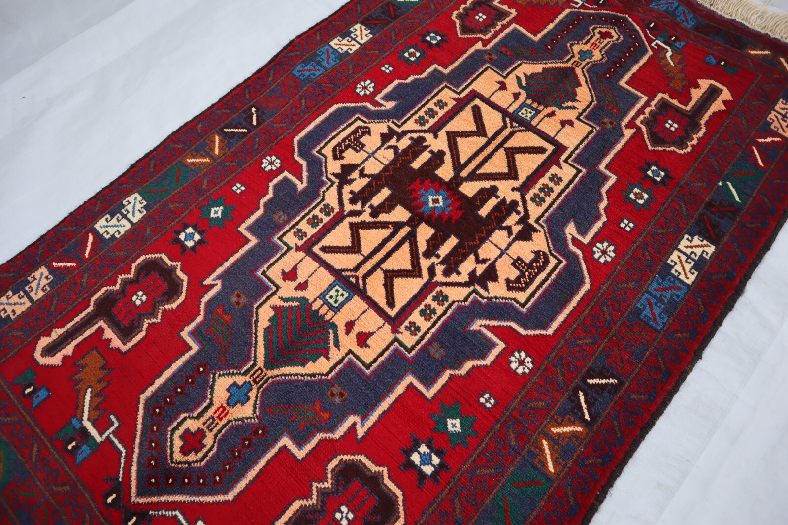 3×5 ft Afghan Rug/ Red Hand-Knotted 1960s Vintage/ Entry Way Rug/ Rug For Kids