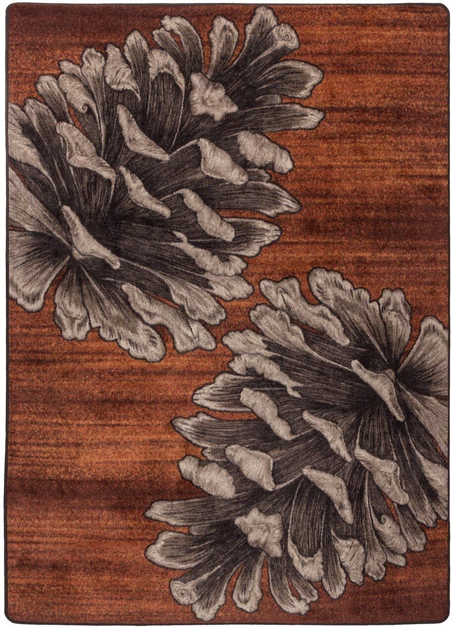 Courting Pines Rust Pine Cones Rustic Country Cabin Lodge Area Rug 4’x5′