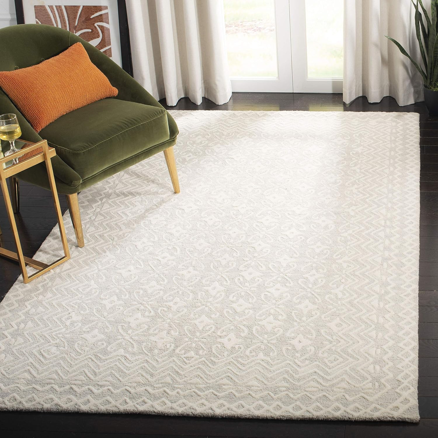 Blossom Collection 6′ x 9′ Handmade Wool Area Rug – Grey & Ivory