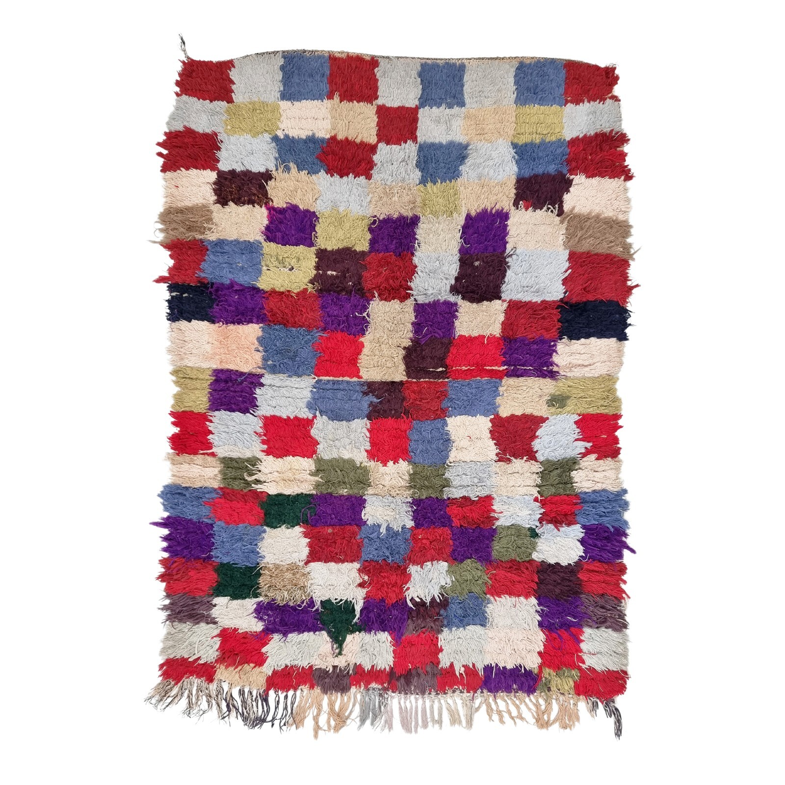 Moroccan Handmade Vintage Rug 3’6×5’1 Berber Checkered Purple & Red Cotton Rug