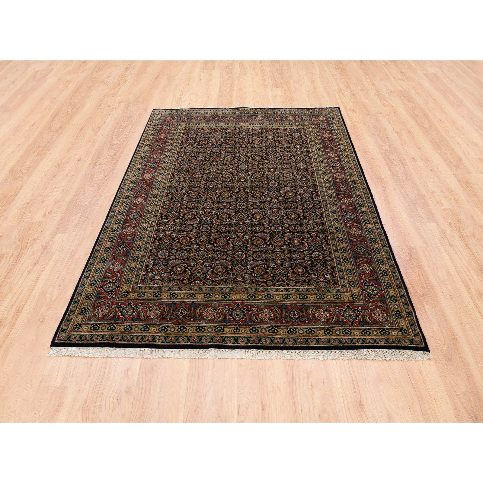 5’1″x7’1″ Hand Spun Wool Blue All Over Herrita Design Hand Knotted Rug R62343