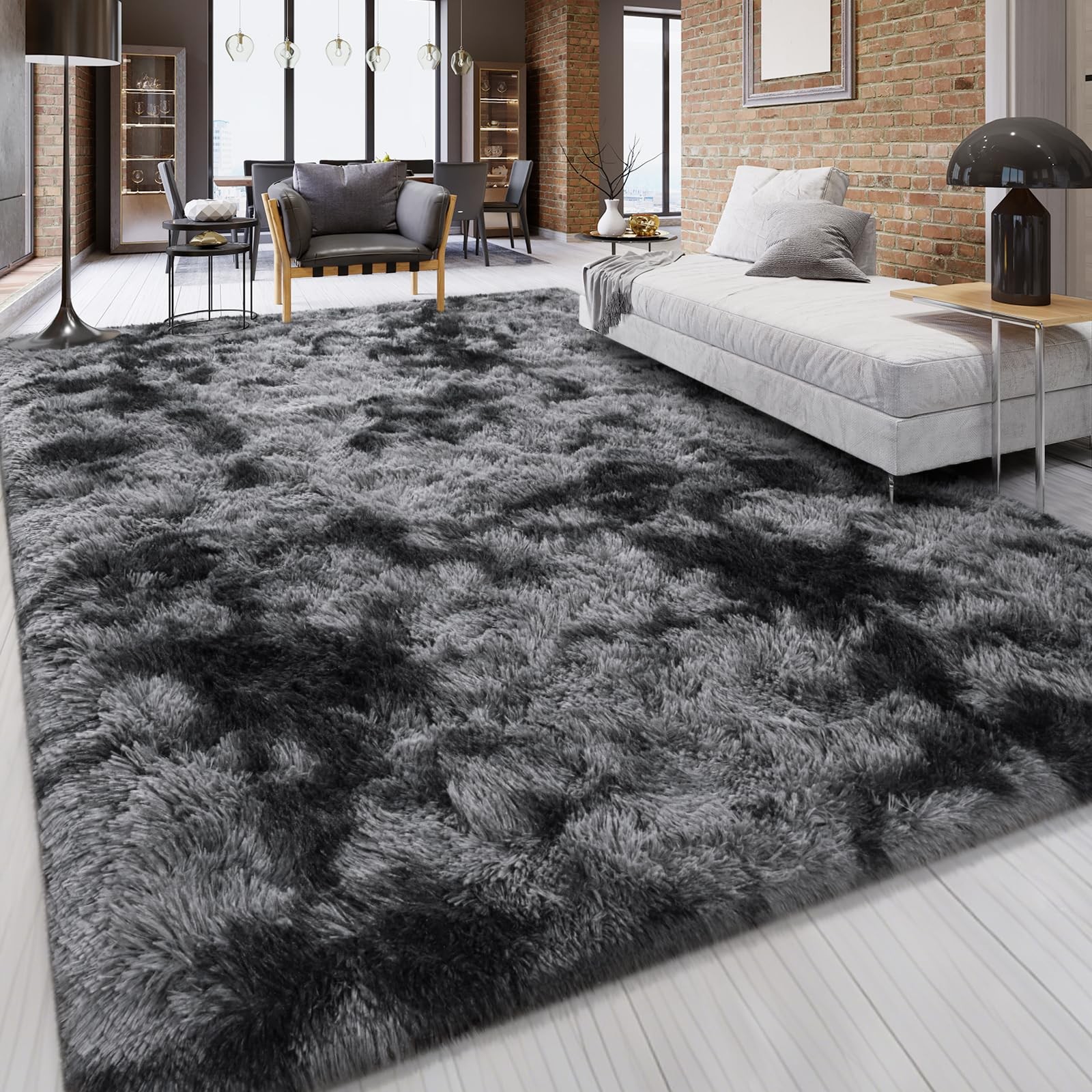 FlyDOIT Large Area Rugs for 4′ x 6′ (Rectangular), Tie-dyed Black and Grey