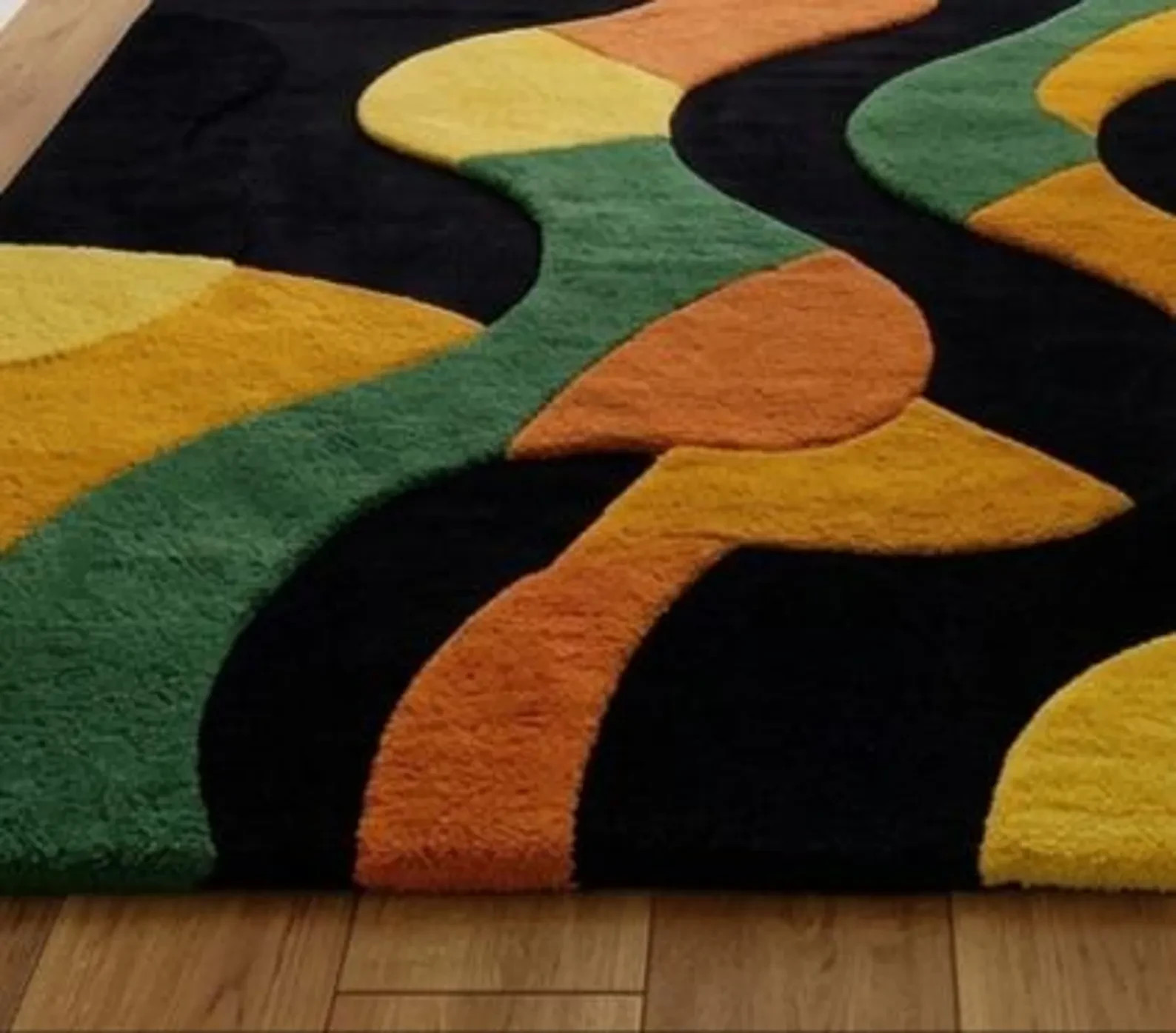 Hand Tufted Wool Area Rug, Luxury Glow Ocher Multi Geometric Linear Design Rug