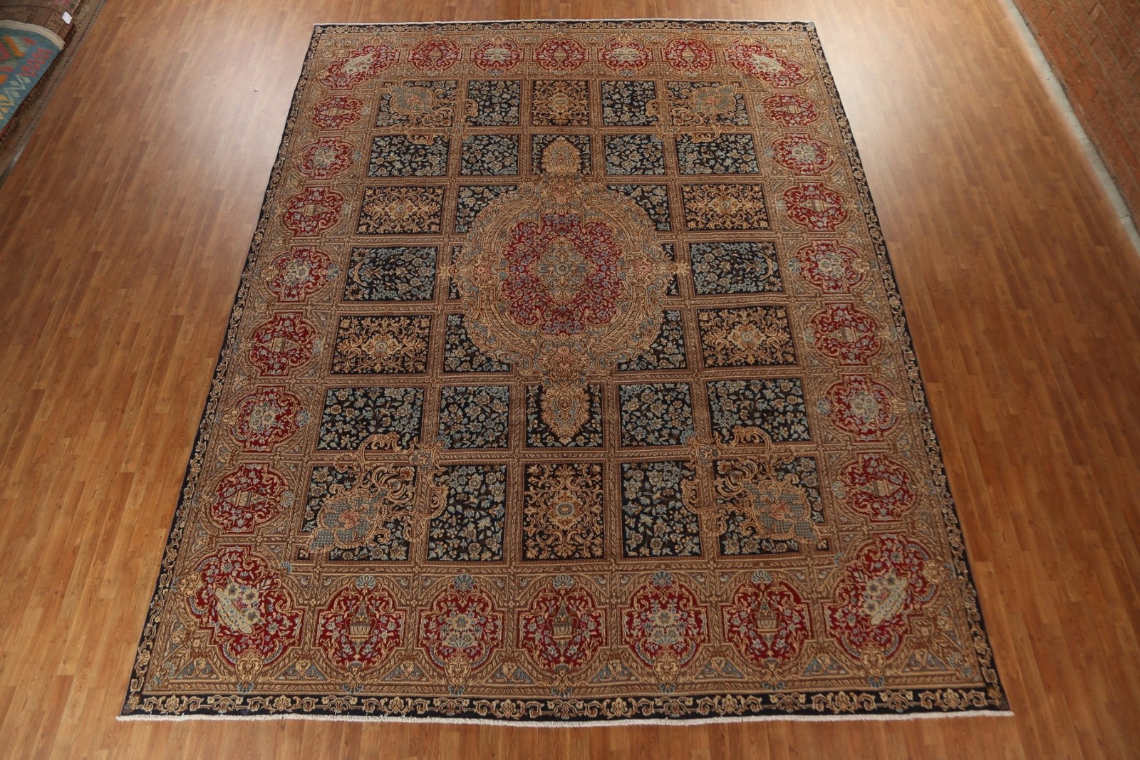 Palace Size Handmade Antique Rug 13×16 Medallion Navy Blue Wool Classic Carpet