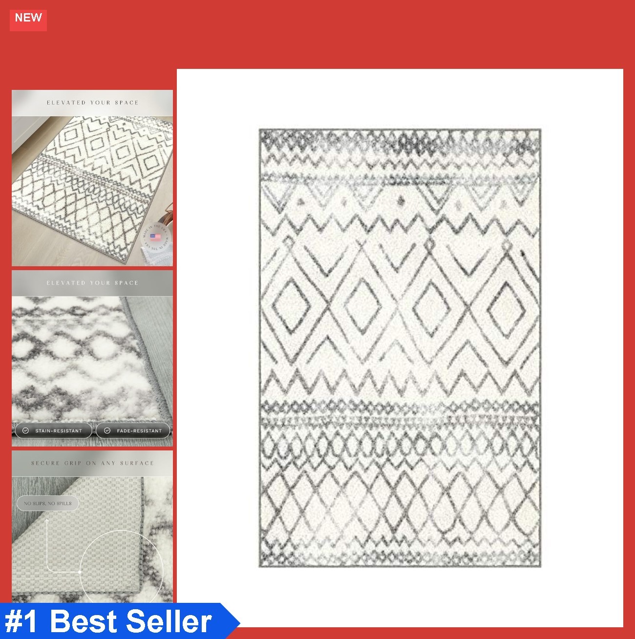 Machine Washable Area Rug 30×46 Ivory Gray Non Slip Entryway Kitchen Geometric