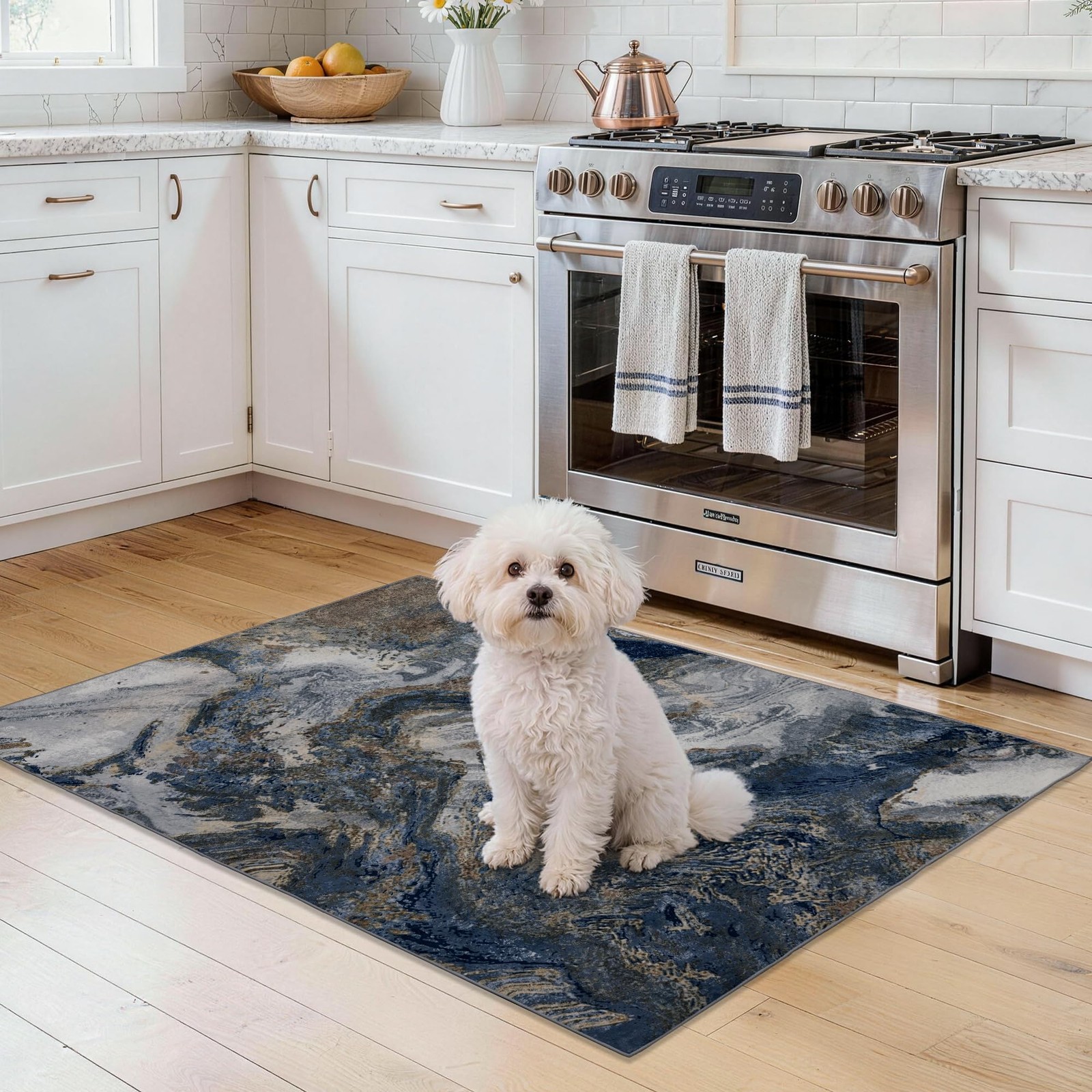 Blue Washable 2×3 Entryway Rug: Modern Abstract Small Area Rug for Kitchen Ba…