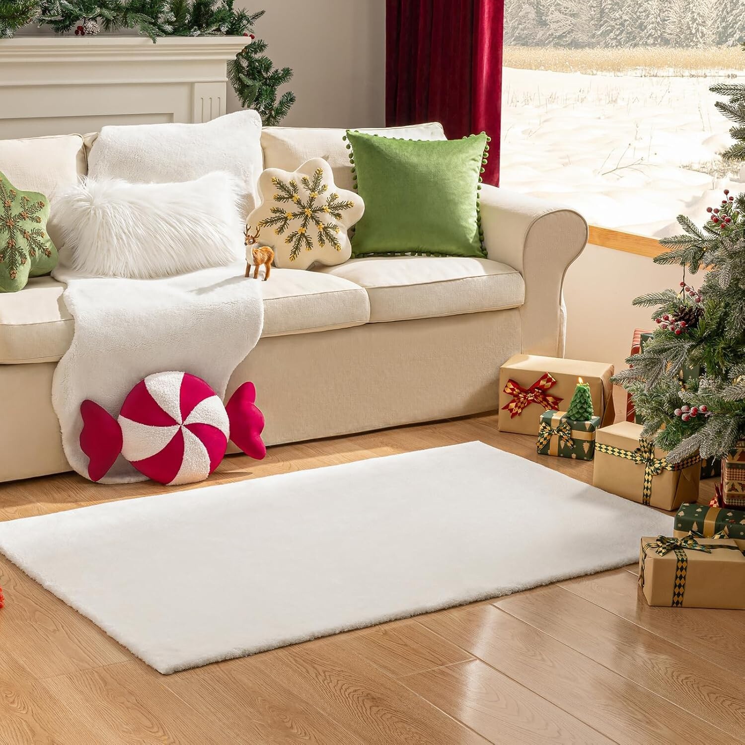 2×6 ft Ultra Soft Faux Rabbit Fur Rug, Area Rug for Bedroom Living Room White