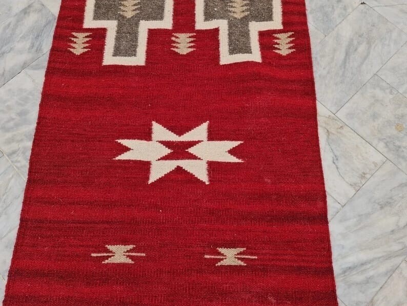 2.6×8 ft Southwest Red Navajo Wool Long Rug Runner Native American Style Tribal