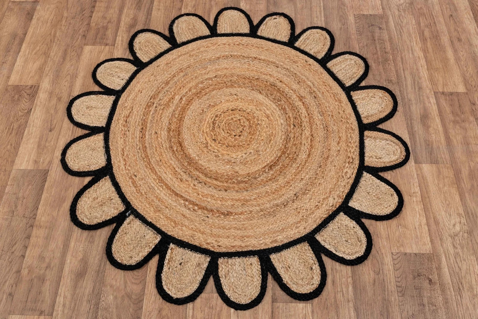 Round Scallop Rug Hand Braided 100% Natural Jute Farmhouse Area Design Floor 5×5