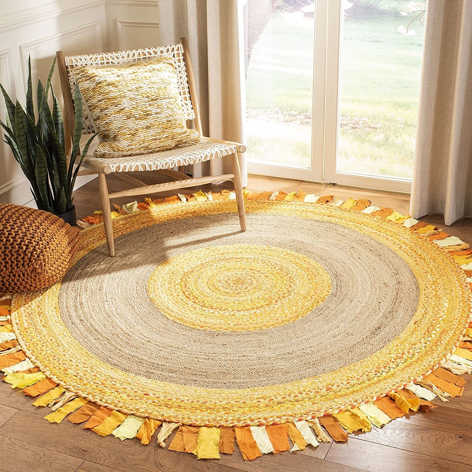Rug jute cotton mix braided style handmade Round carpet for home decor area rug
