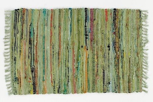 Rag Throw Rug in Sage Green, 30×50 In., Cotton, Great Throw Rug for High Traffic
