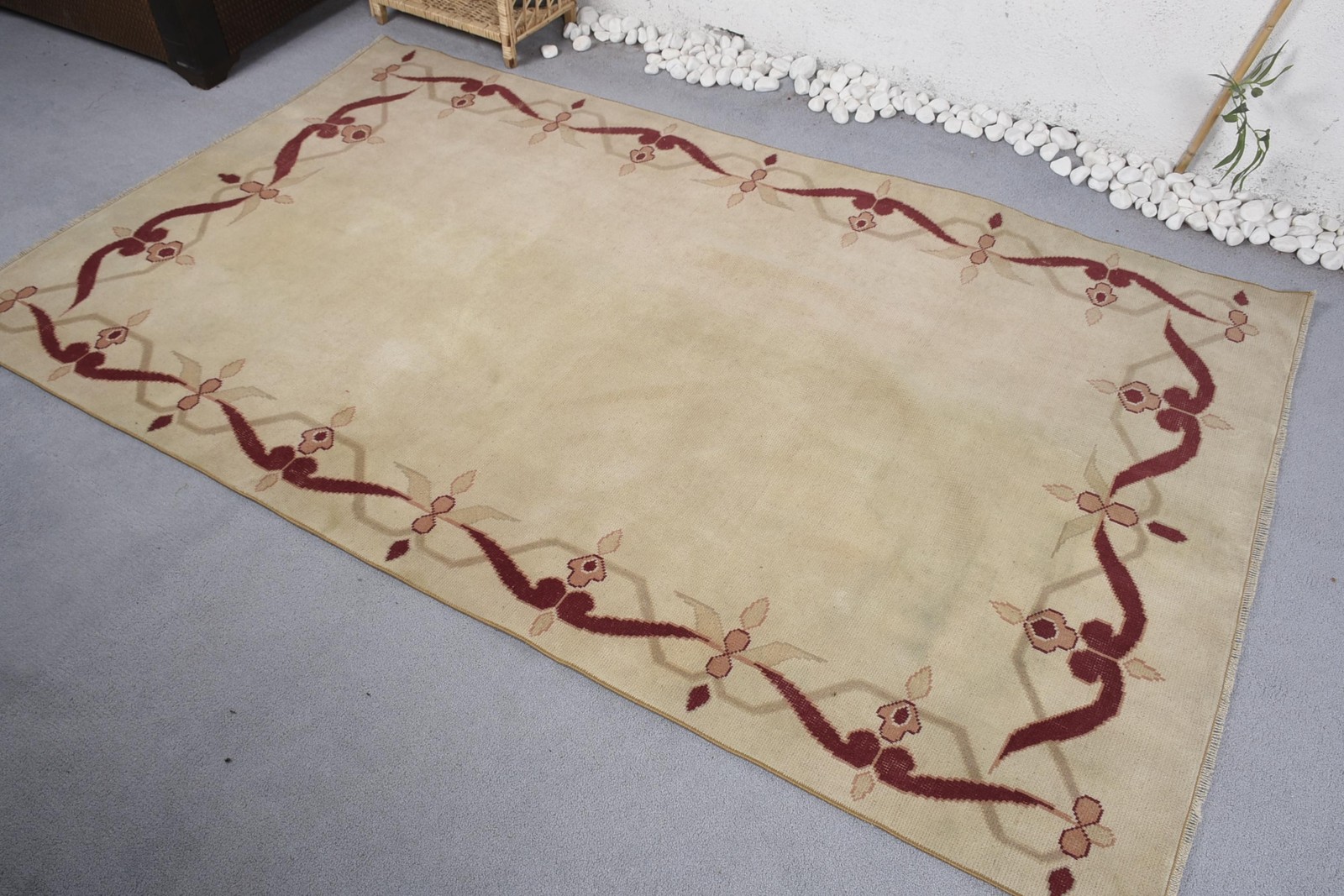 4,5×7,6 ft Turkish Rug, Beige Ombré Vintage Wool Rug
