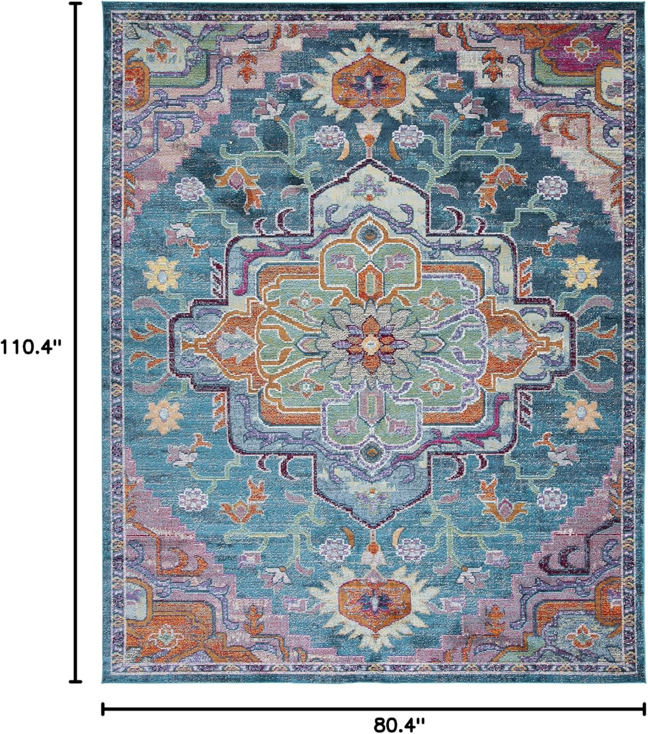 Crystal Collection Area Rug – 6’7″ X 9’2″, Teal & Rose, Medallion Distressed Des